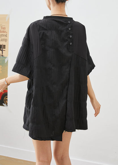 Black Asymmetrical Wrinkled Cotton Tank Tops Summer