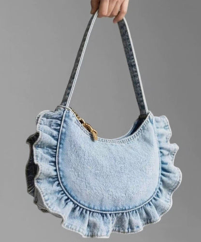 Art Light Blue Ruffled Denim Handbags