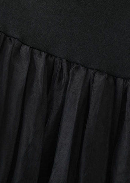 Black High Waist Asymmetrical Patchwork Tulle Skirt Summer