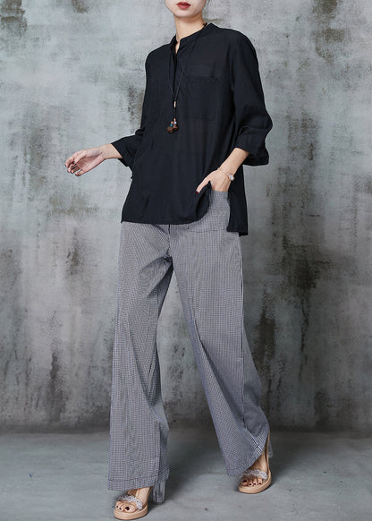 Black Oversized Plaid Linen 2 Piece Outfit Spring