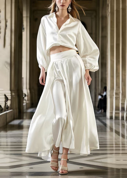 French Milk White Draping Fine Silk Two Piece Set Clothing Spring