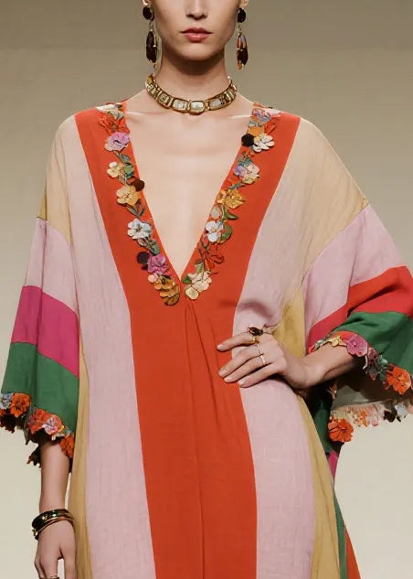 Stylish Colorblock Oversized Cotton Long Dress Summer