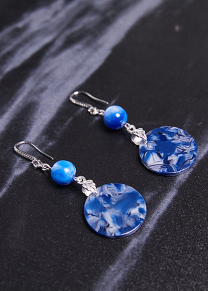 Style Peacock Blue Paitings Jade Drop Earrings