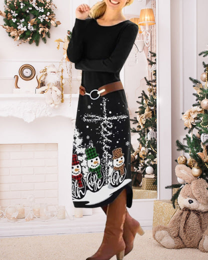 Simple Style Christmas Print Dress