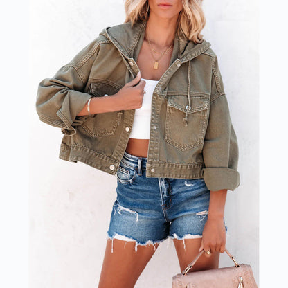 Denim Coat Autumn Winter Street Hipster Hoodie With Drawstrings Baggy Coat