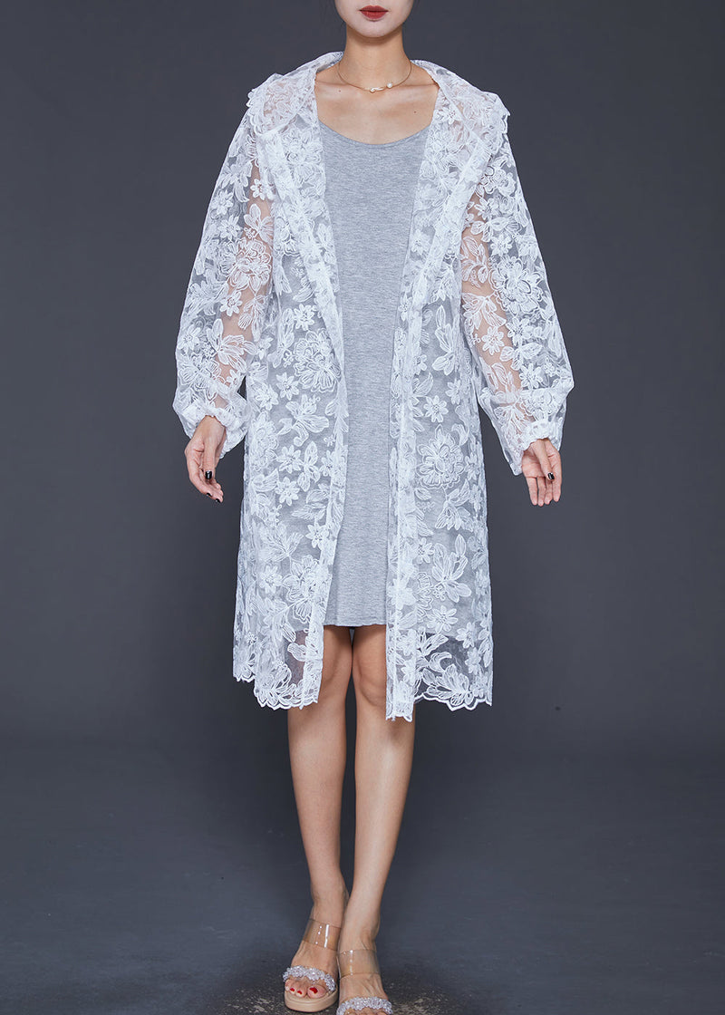 Italian White Embroideried Hollow Out Lace Upf 50+ Cardigan Summer