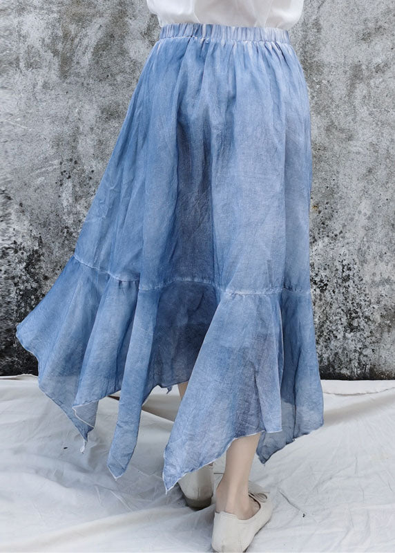 Blue Elastic Waist Asymmetrical Patchwork Cotton Skirt Summer