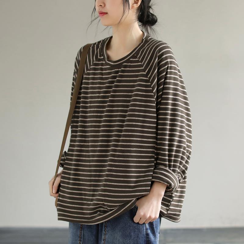 Loose Striped Cotton Spring Clothes Design Chocolate Shirt