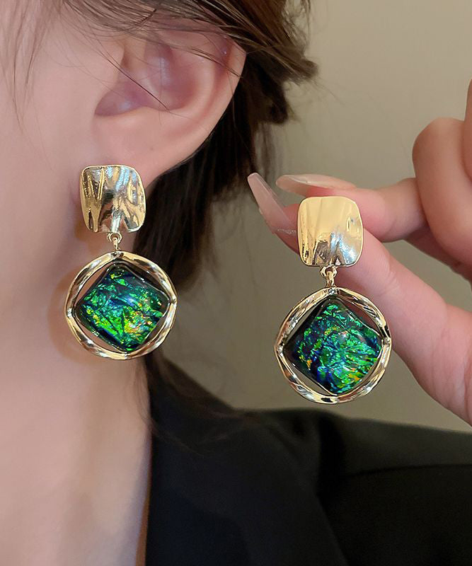 New Green Alloy Geometric Diamond Earrings