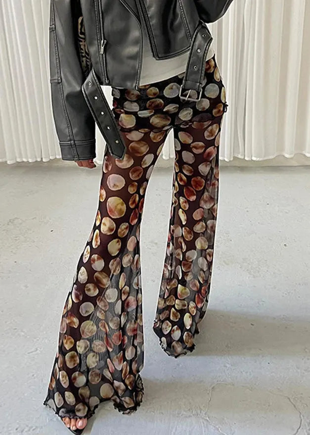 Black Dot Print High Waist Tulle Flared Trousers Summer