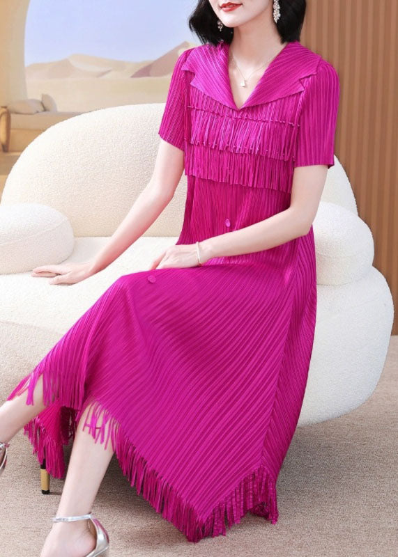 Rose Peter Pan Collar Wrinkled Tulle Maxi Shirts Dress Summer