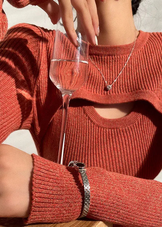 Slim Fit Red O-neck Asymmetrical Wraped Knit Sweater Long Dress Long Sleeve