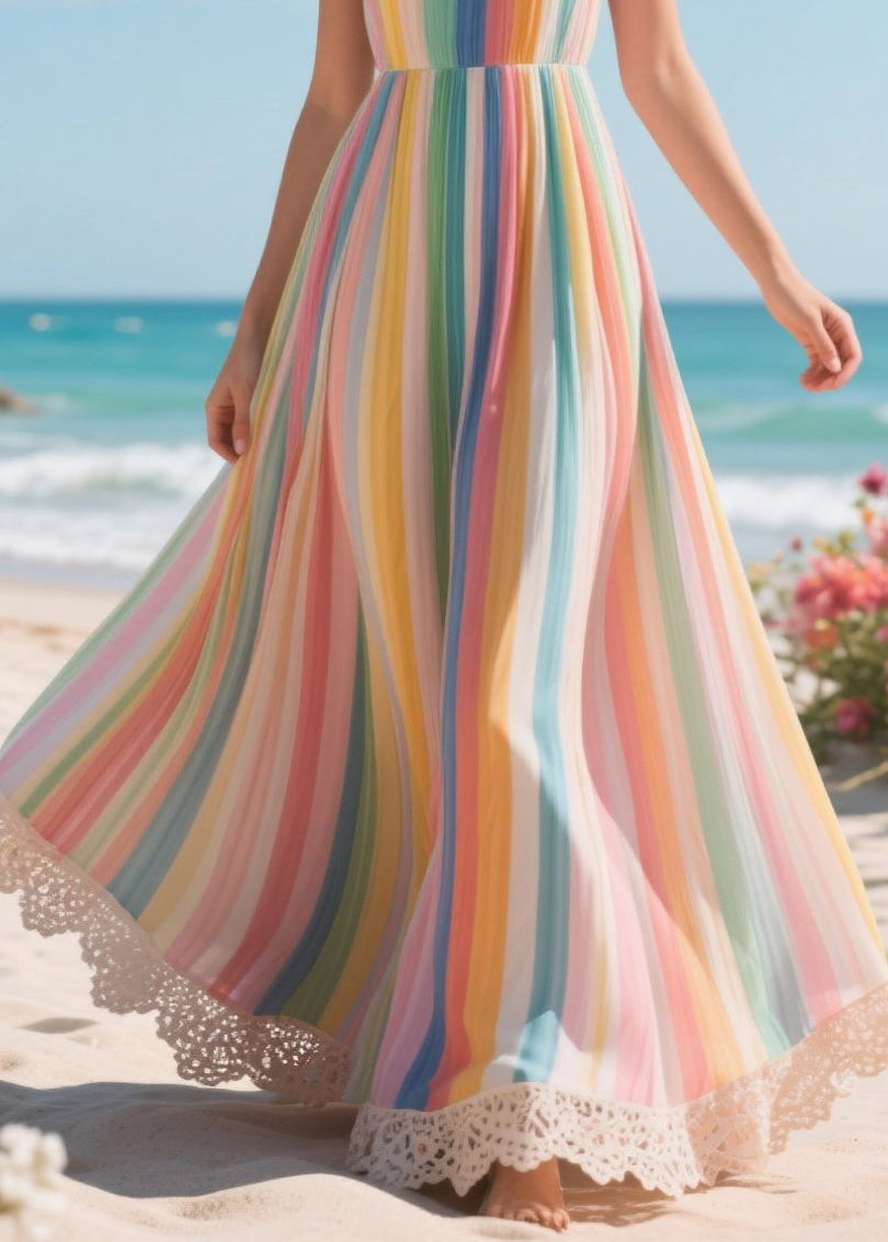 Rainbow Oversized Striped Chiffon Beach Dress Summer
