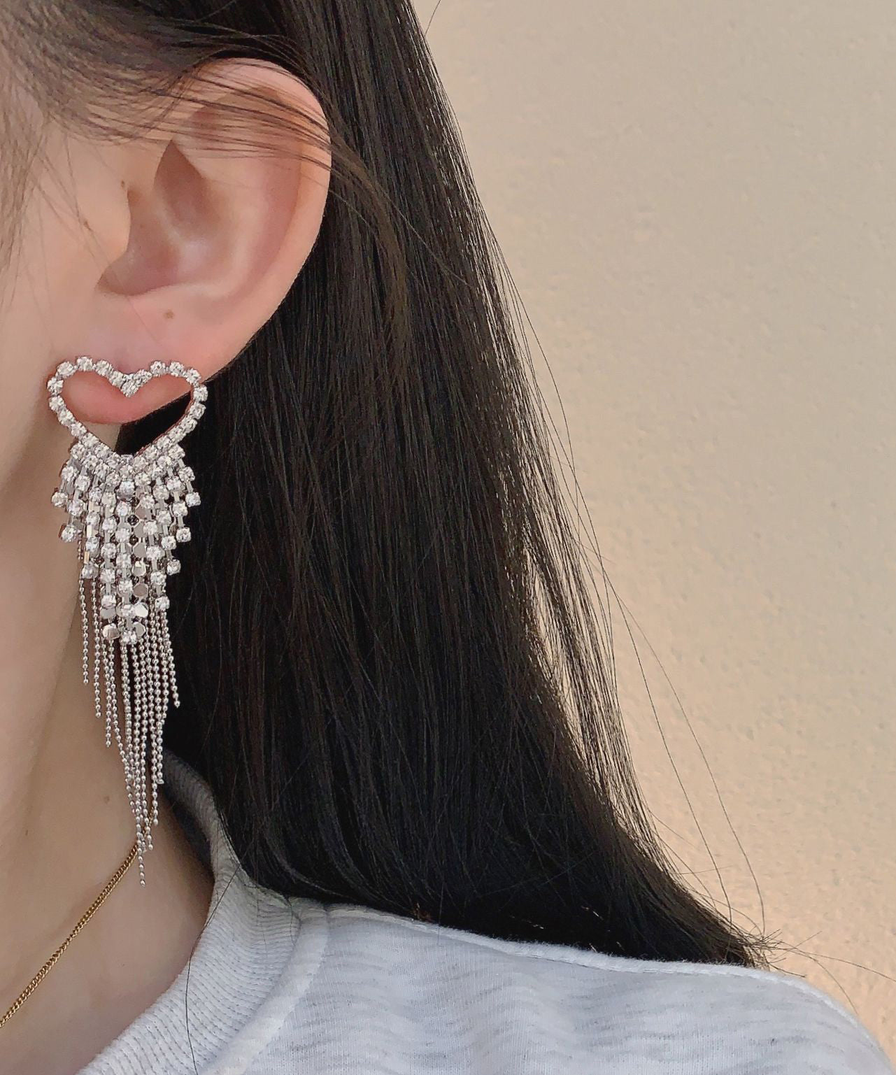 Silk Sterling Silver Zircon Love Tassel Drop Earrings