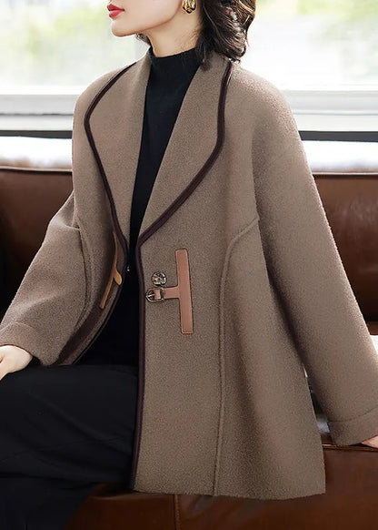 French Black Button Pockets Woolen Coats Winter