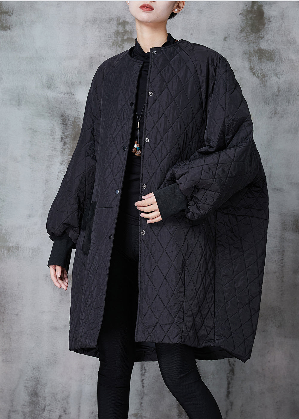 Boutique Black Oversized Patchwork Fine Cotton Filled Jacket in Winter