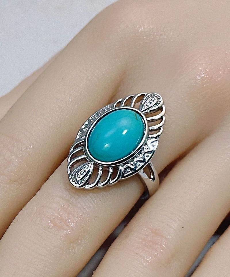 Blue Sterling Silver Turquoise Hollow Out Rings