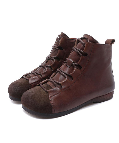 Splicing Boots Chocolate Comfortable Cowhide Leather Shelsea