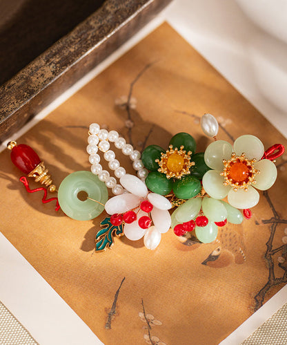 Retro Multicolor Alloy Jade Pearl Tassel Hairpin