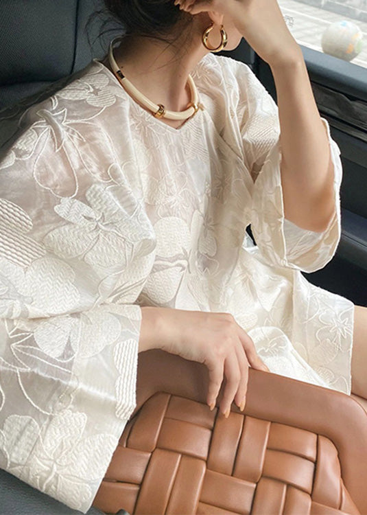 White O-neck Silk Top and Shorts Two Pieces Set Spring