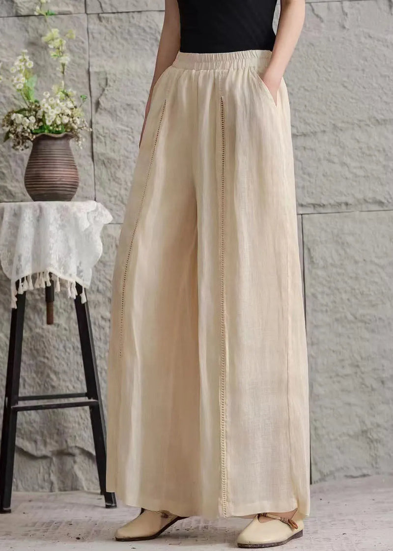 Green Pockets Hollow Out Patchwork Linen Pants Summer
