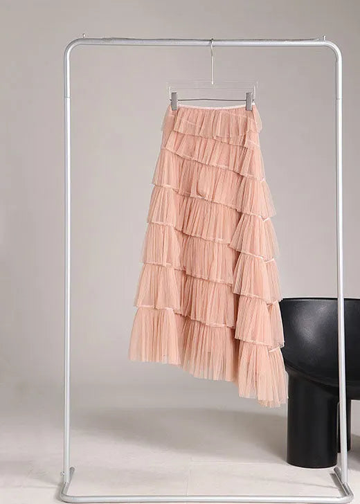 Pink Asymmetrical Design Tulle Beach Skirts