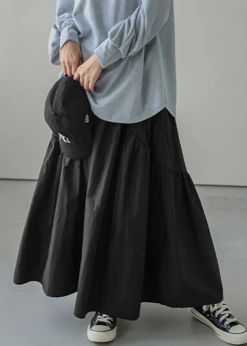 Loose Army Green Wrinkled Elastic Waist Cotton Skirt Spring