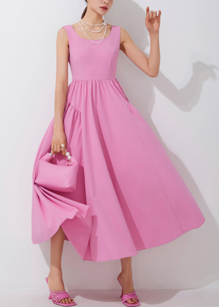 New Pink O-neck Patchwork Long Dress Sleeveless