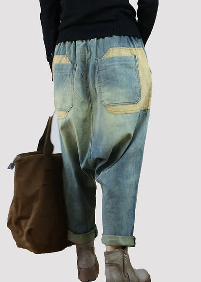 Blue Pockets Patchwork Denim Spring