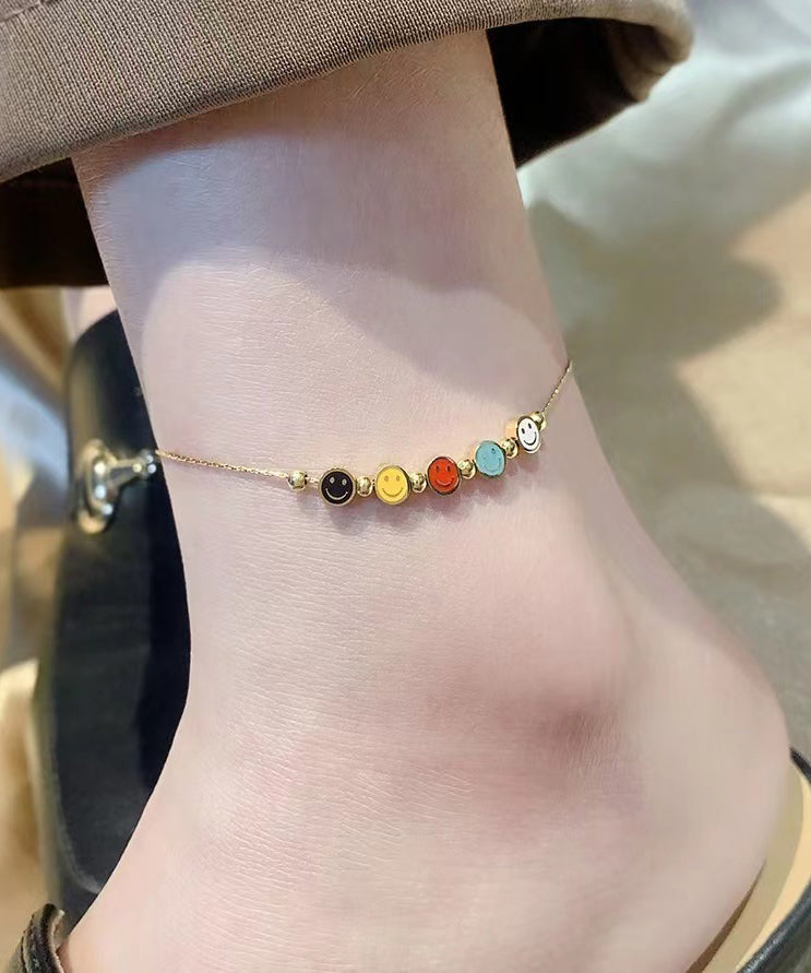 Gold Sterling Silver Overgild Smiling Face Ankle Bracelet