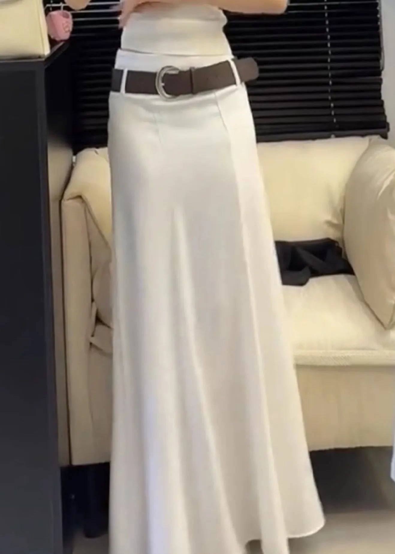 Slim Fit White High Waist Cotton Skirts Summer