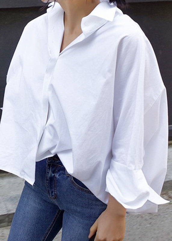 Natural White Peter Pan Collar Shirts Spring