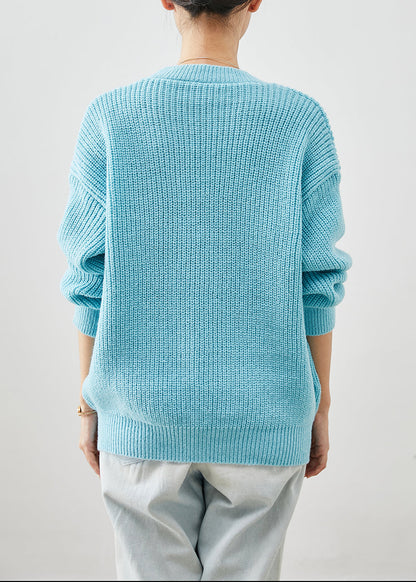 Sky Blue Thick Patchwork Rabbit Knitted Tops Winter