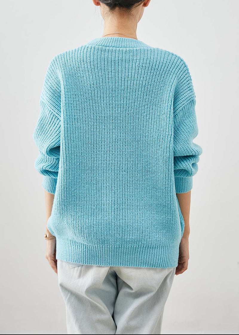 Sky Blue Thick Patchwork Rabbit Knitted Tops Winter