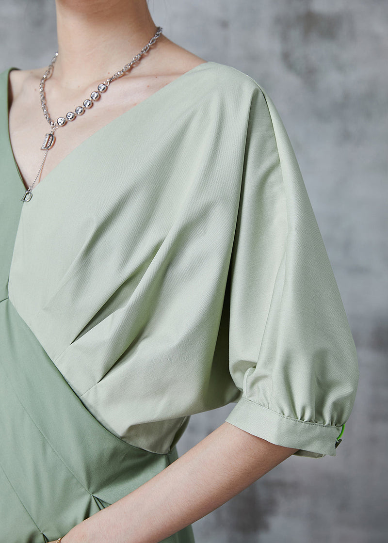 Green Asymmetrical Patchwork Cotton Shirt Top Summer