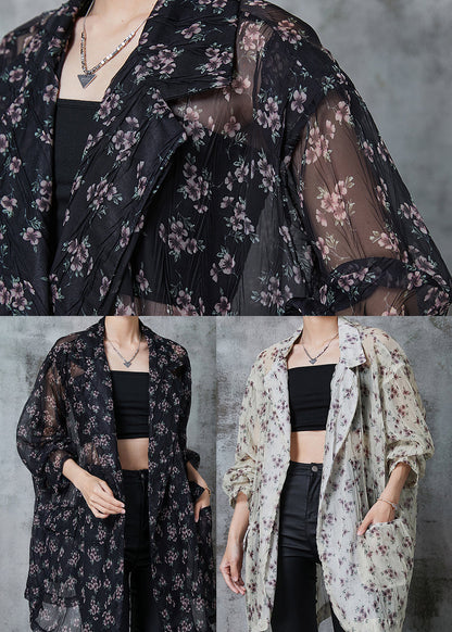 Black Oversized Print Chiffon Cardigan Summer