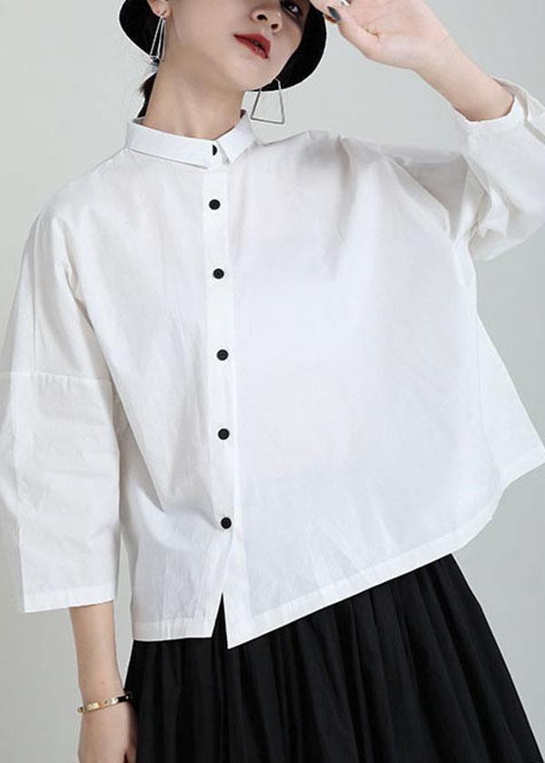 Fine White Peter Pan Collar Button Summer Blouse Tops