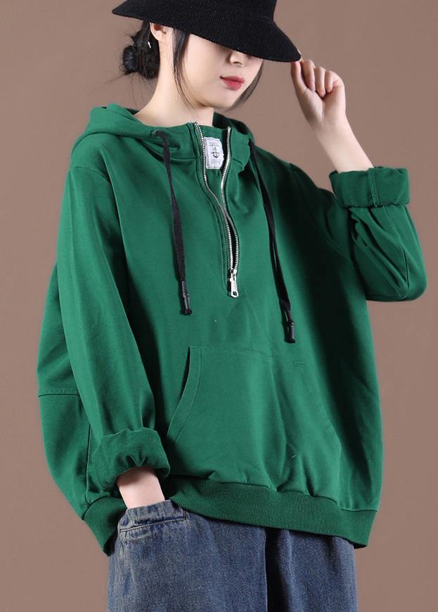 Green Art Drawstring Autumn Tops