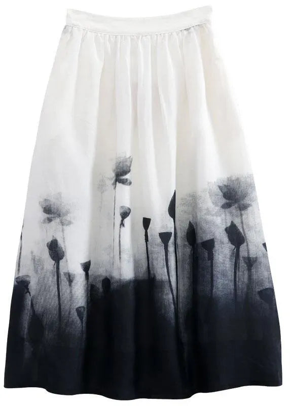 White Print a Line Fall Linen Skirts