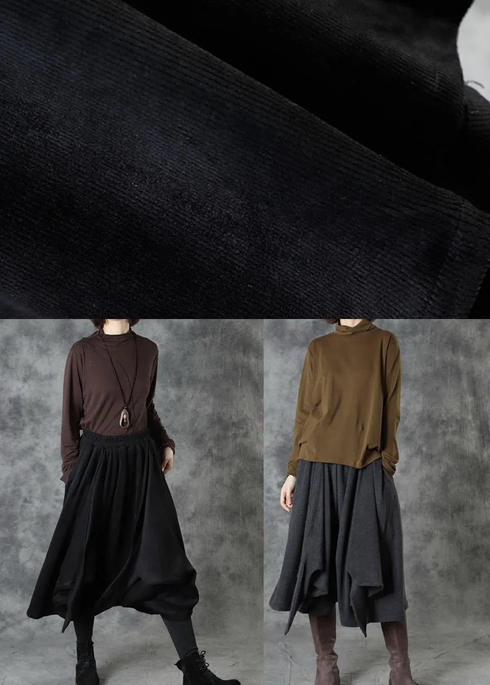 Black Elastic Waist Asymmetrical Design Fall Pants