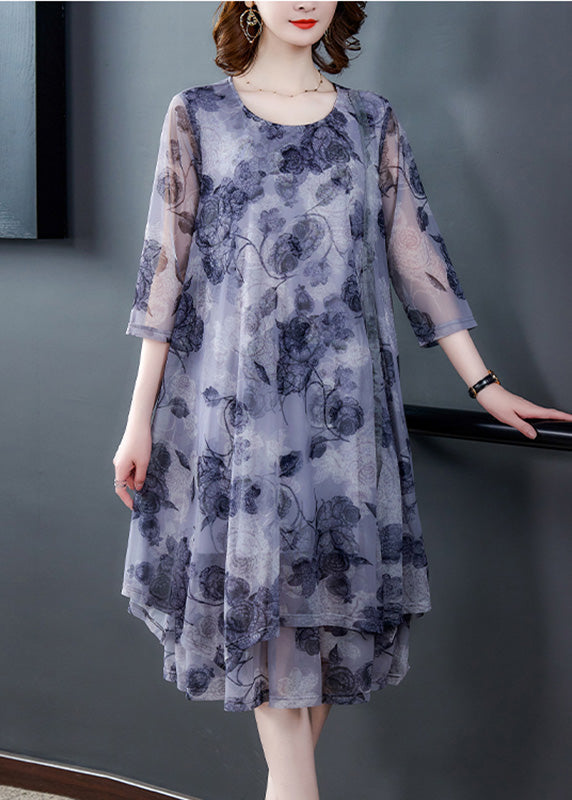 Print Layered Silk Maxi Dresses Bracelet Sleeve