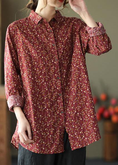 Natural Lapel Spring Clothes for Sewing Chocolate Print Blouses