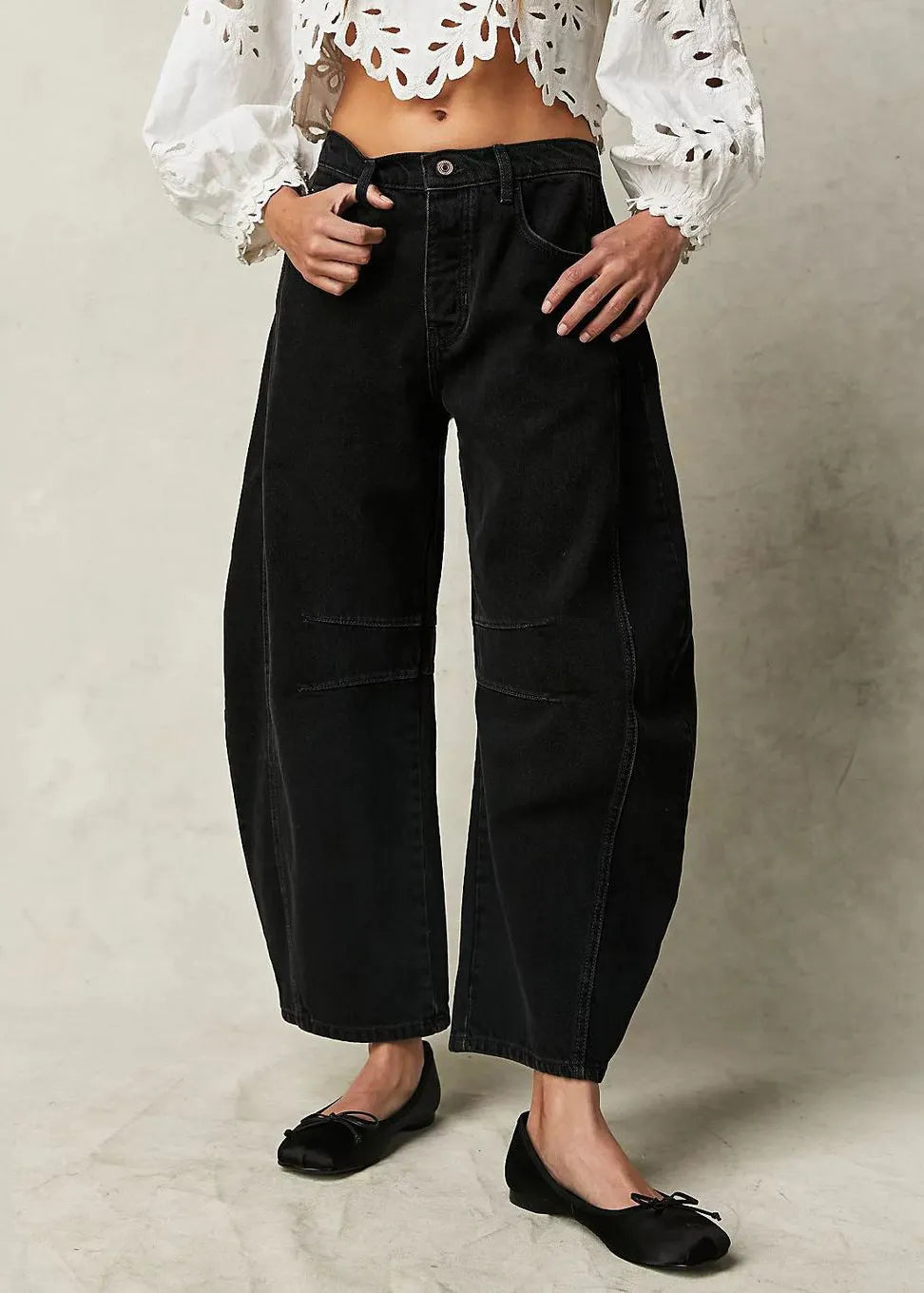 New White High Waist Patchwork Denim Crop Pants