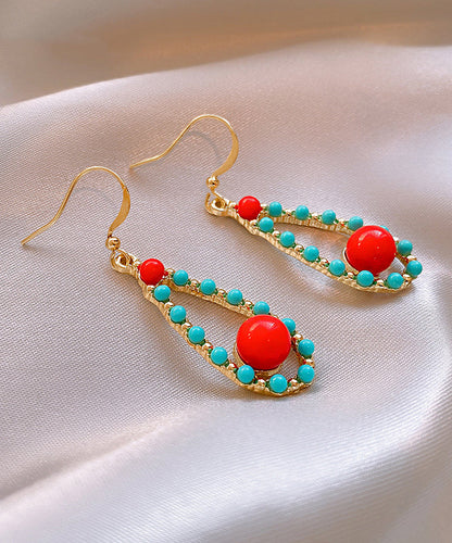 Colorblock Sterling Silver Overgild Inlaid Turquoise Agate Water Drop Drop Earrings