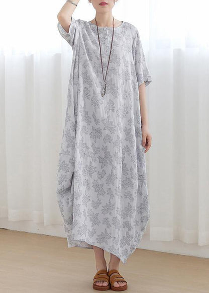 Unique Light Grey Linen Asymmetric Design Dress in Summer