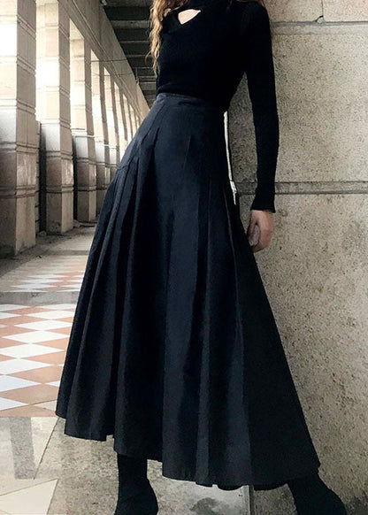 Black Wrinkled Pockets Vacation Skirts Spring