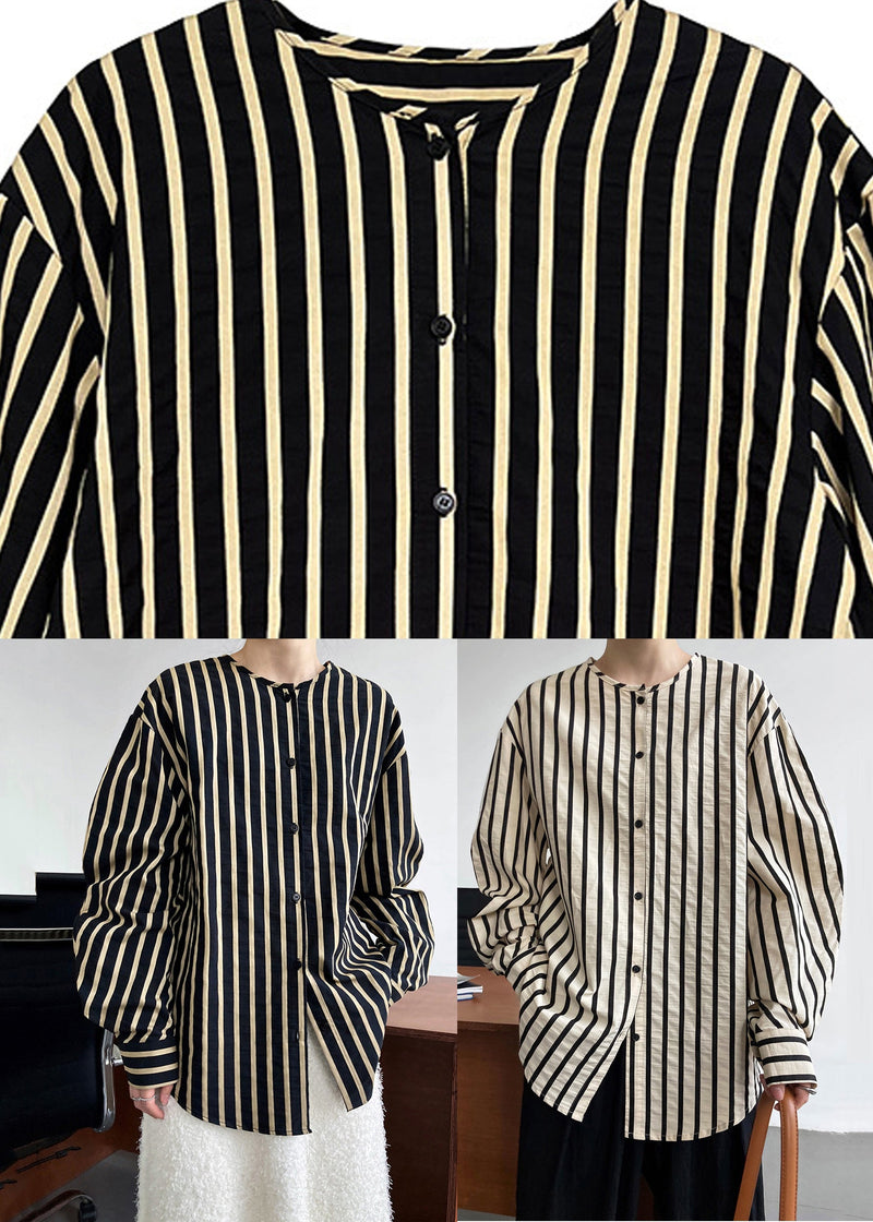Apricot Striped Button Shirts Long Sleeve
