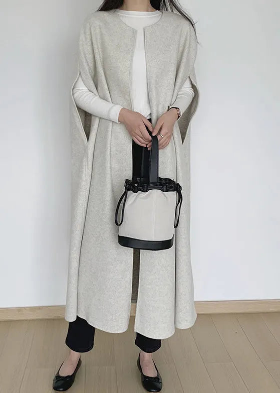 Beige Woolen Long Waistcoat O Neck Winter