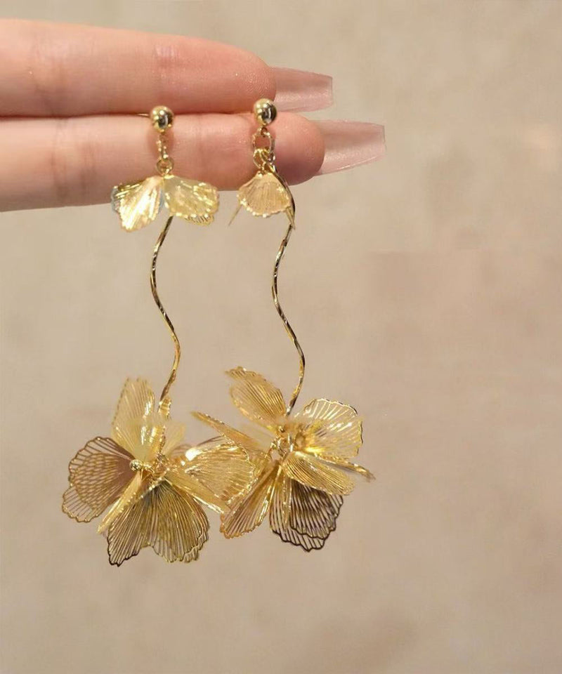 Stylish Gold Metal Overgild Drop Earrings