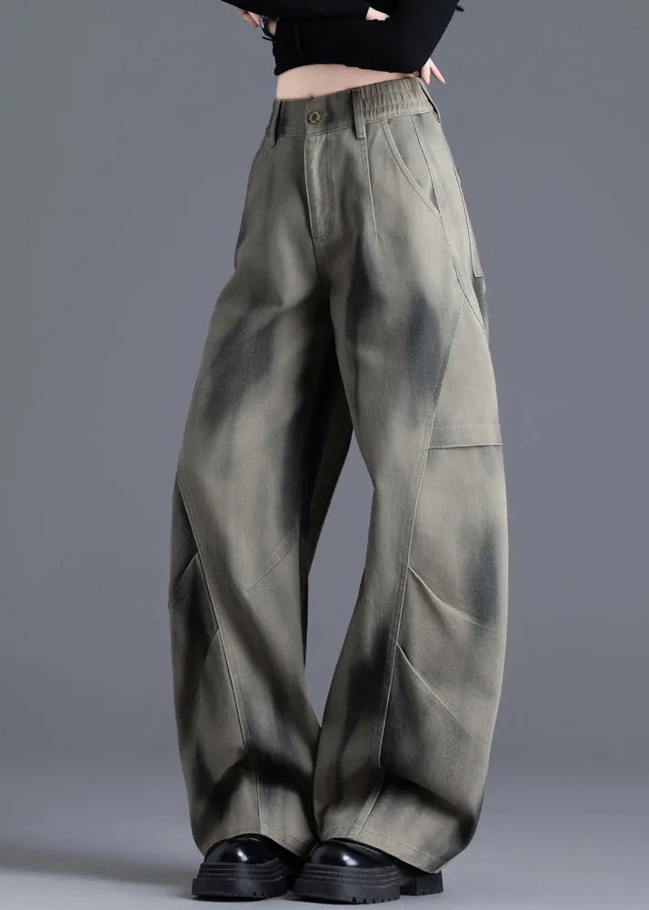 Tie Dye Print Elastic Waist Denim Pants Spring